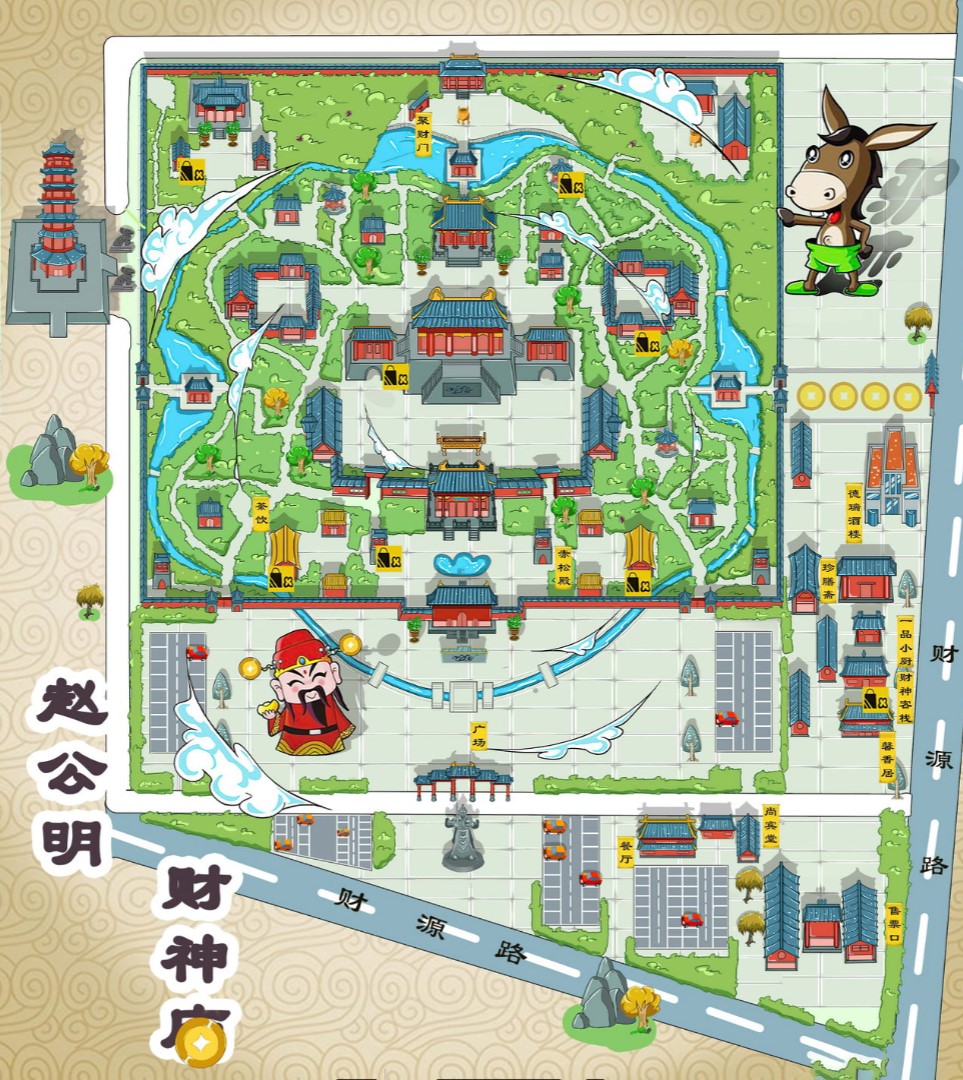 七台河寺庙类手绘地图